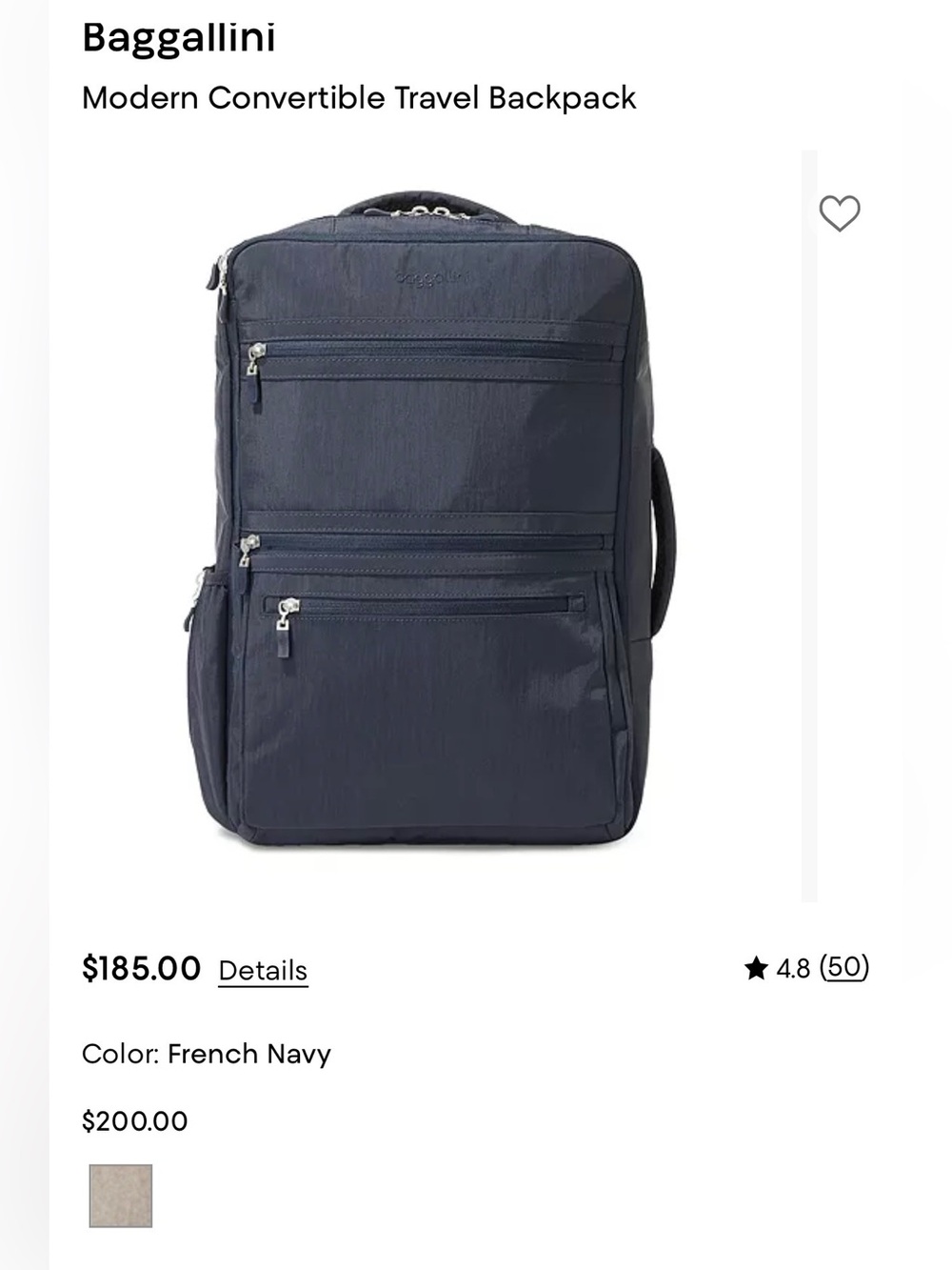 Baggallini Modern Convertible
Expandable Travel Duffle Backpack. French Navy. - Picture 3 of 6